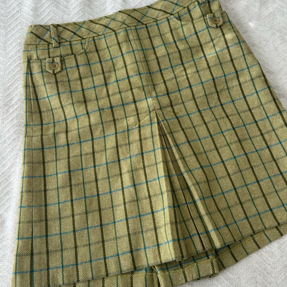 LOFT Plaid Pleated Skirt in Green and Blue
